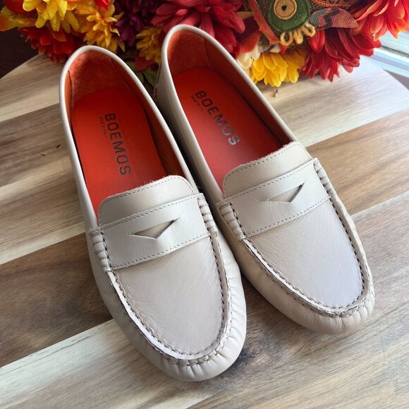 Boemos Mens Driving Bottom Loafers Shoes 39EU Beige Leather Made in Italy - Picture 1 of 12